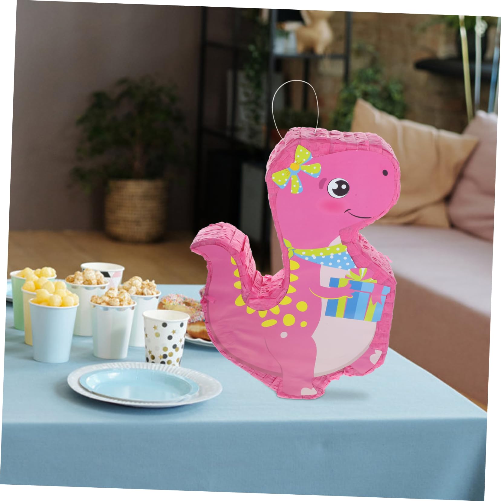 PRETYZOOM Piñata de Dinosaurio Rosa de Papel, Decoración Colgante para Fiesta y Portacaramelos, Adecuado para Cumpleaños y Fotomatón