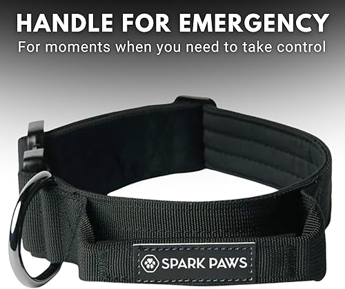 Miniatura 4 de Spark Paws - Collar táctico para perro, resistente, de alta calidad, grueso y duradero, para perros grandes y medianos, color negro, talla M