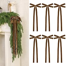 6Pcs Velvet Ribbon Bows - 8 x 20 Inch Extra Large Christmas Tree Bow with Long Tail for Xmas Tree, Wreath, Garland, Fireplace,Staircase, Door, Window, Cabinet, Wedding Home Decoration 6, Brown