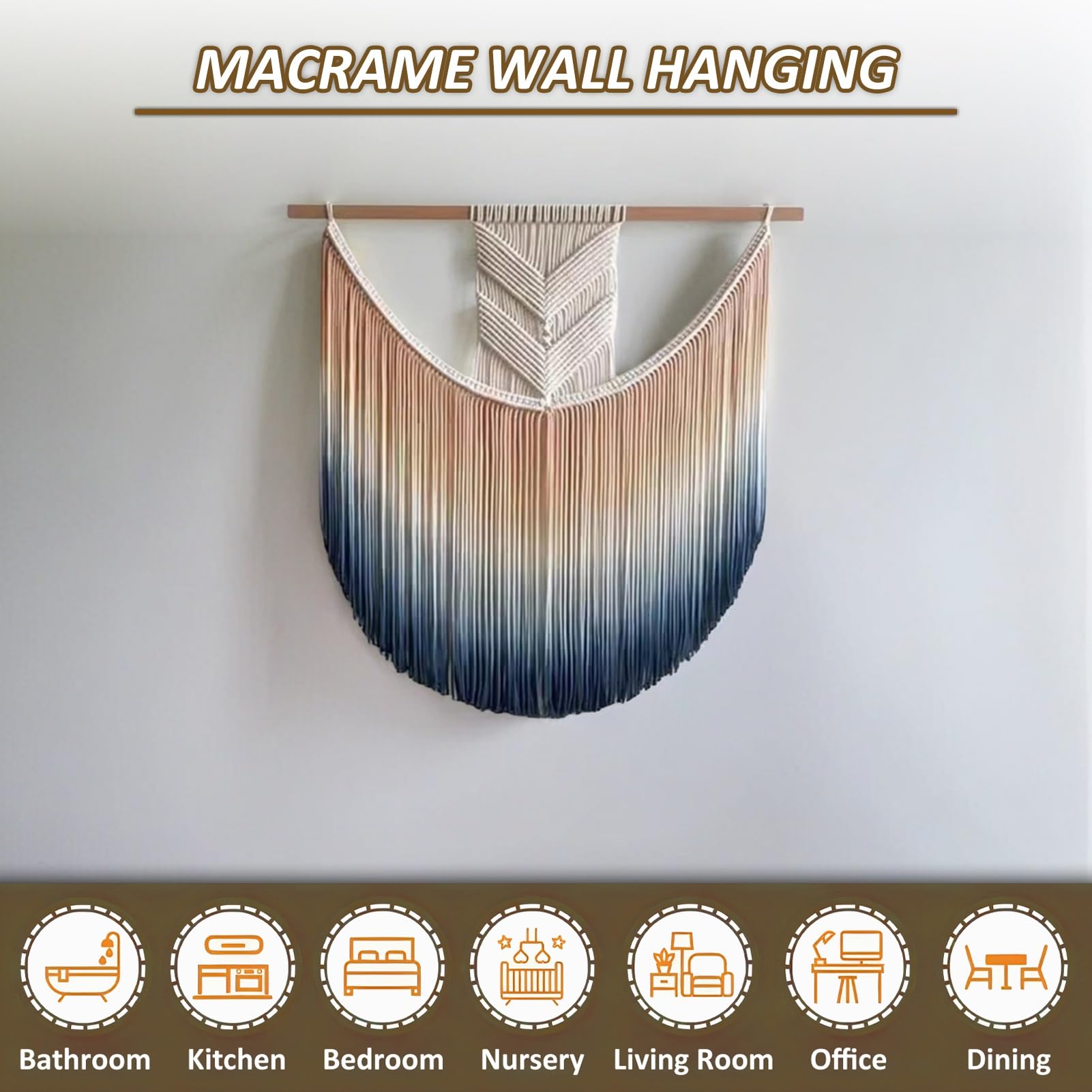 Macrame Pared Macramé Para Colgar En La Pared, Tapiz De Decoración De Pared Teñido Por Inmersión Hecho A Mano De Algodón, Arte De Pared De Macramé De Ganchillo, Para Dormitorio Y Sala De Estar(100 cm/