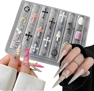 Silicone Cross Nail Art Molds 3D Flowers Nail Charm MoldsTransparent Gothic-Style Design Mold for Gel Polish DIY Nail Charms Decoration Resin Epoxy Professional Nail Molds