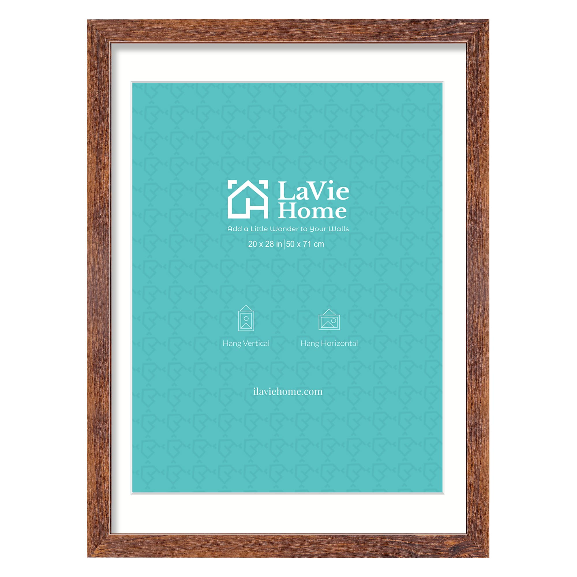 LaVie Home 20x28 Poster Frame Brown, Display Pictures 18x24 with Mat or 20x28 Without Mat, Stable and Sturdy Picture Frame with Polished Plexiglass, Horizontal and Vertical Format of The Wall（1 Pack）