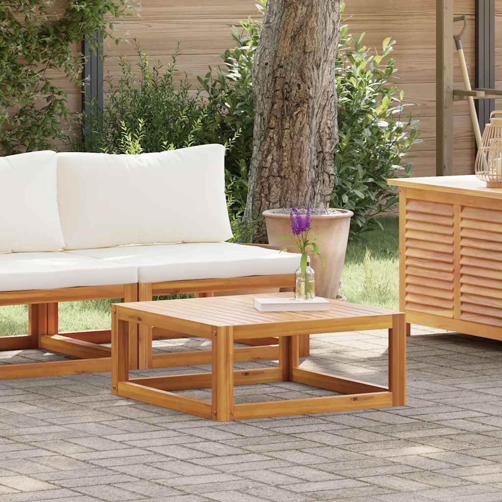 2-częściowy zestaw mebli ogrodowych z litego drewna akacjowego z kremowo-białą tapicerką, sofa środkowa i stolik kawowy, odporny na warunki atmosferyczne, na taras, balkon, do wypoczynku