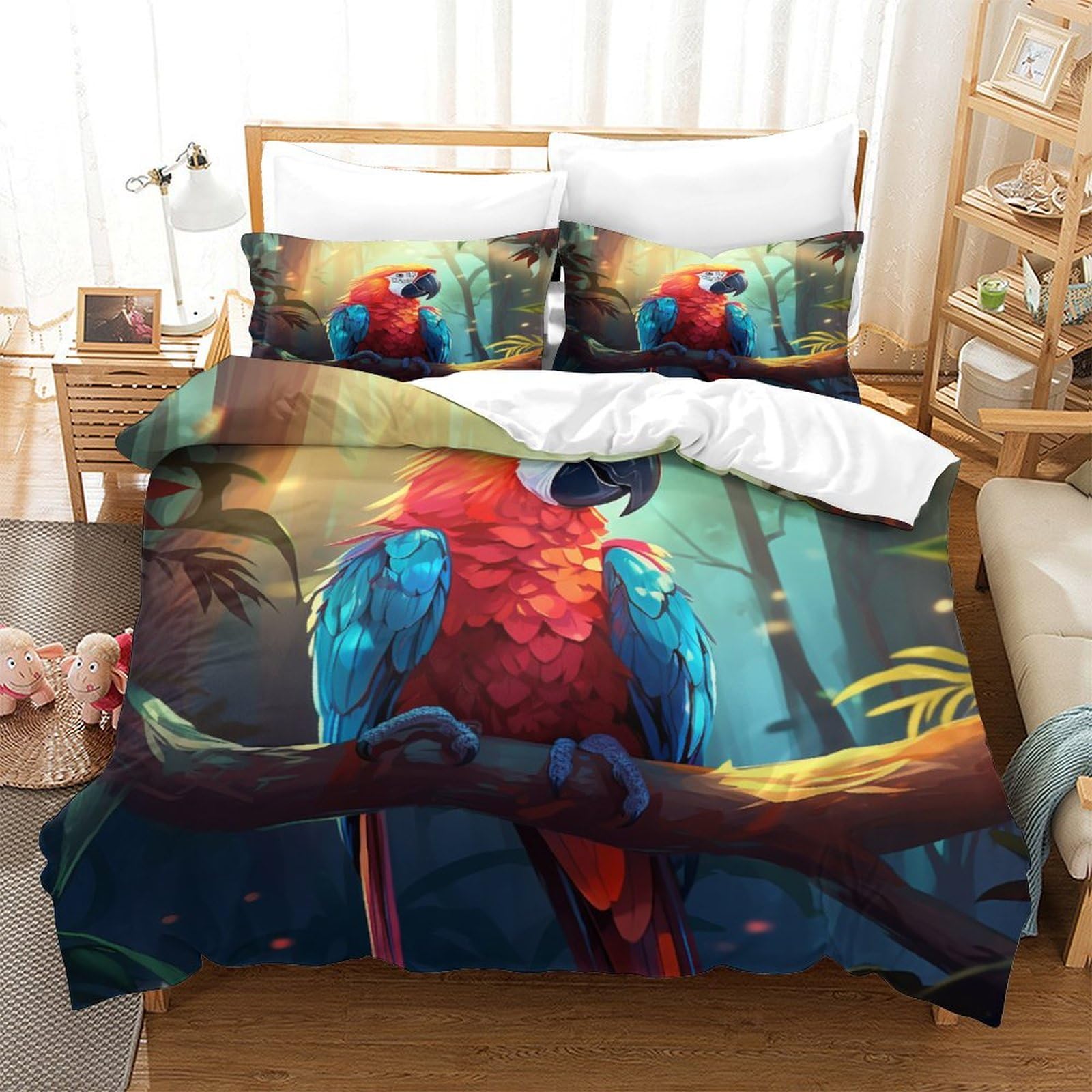 Housse de couette perroquet en microfibre douce imprimé 3D haute définition