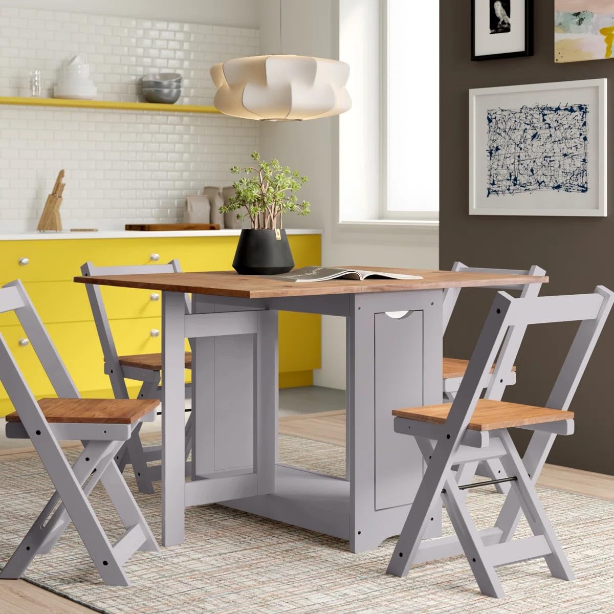 Furniture 321 Butterfly Folding Dining Set in Grey, 92 x 115 x 75.5 cm, Traditional, Country Style, Pine and MDF