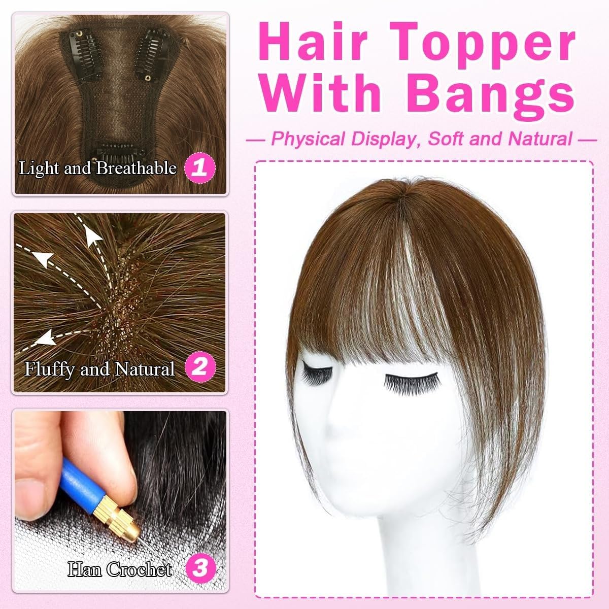 Postizos de Pelo Humano Marrón Claro 360° Cobertura Clip On Pony Para Mujeres Flecos Wispy Pony Cabello Para Cabello Fino