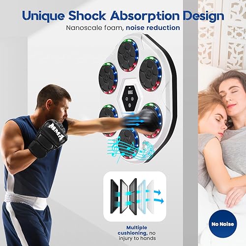 Miniatura 5 de Máquina de boxeo de música, entrenador interactivo con guantes, blanco grande montado en la pared, pantalla LED, altavoz Bluetooth, 9 modos y 9