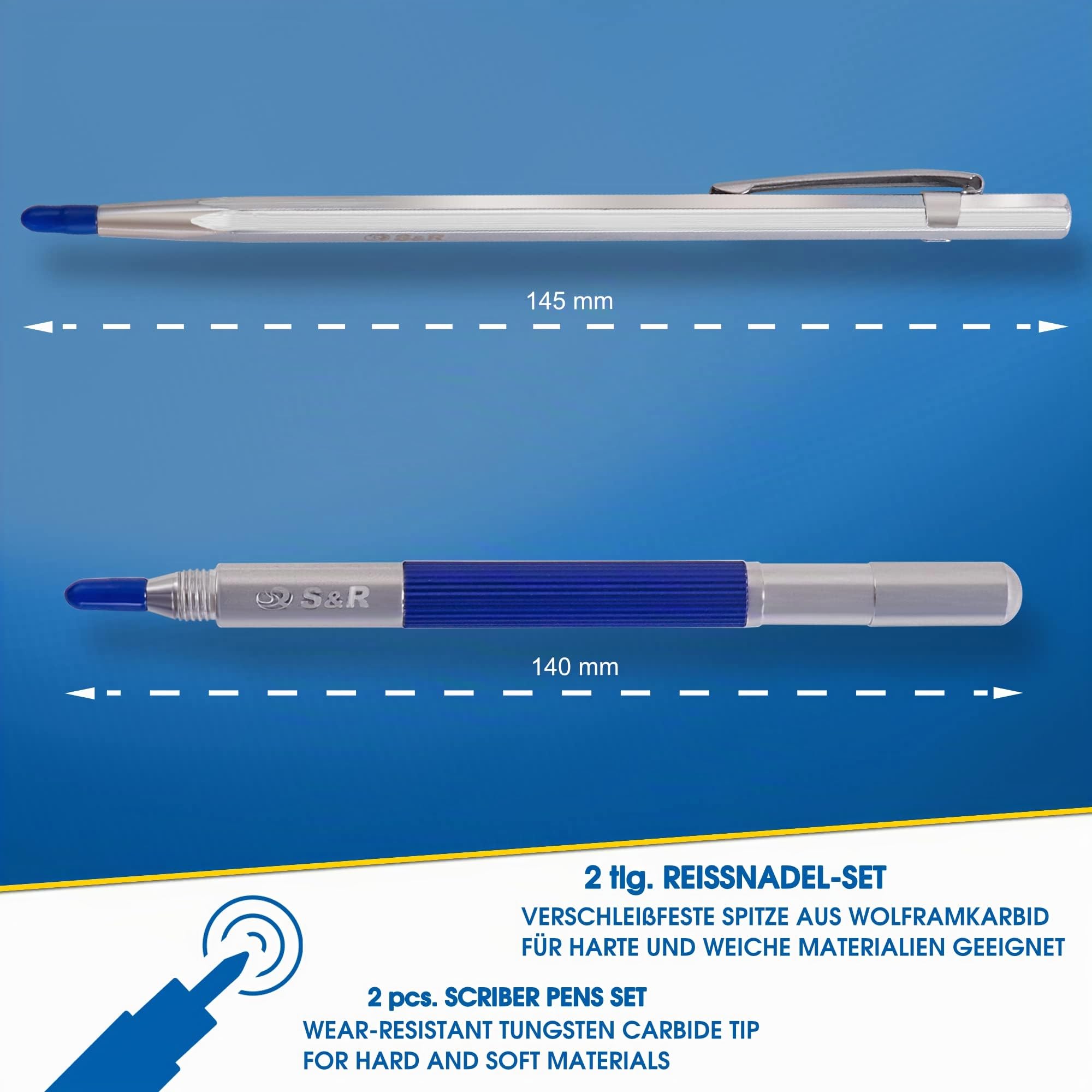 S&R Scriber Tool Penna Incisione Punzone Incisore per Metallo Legno Ceramica Vetro Acciaio. Set 2 Scriber x Falegnameria Modellismo e Bricolage