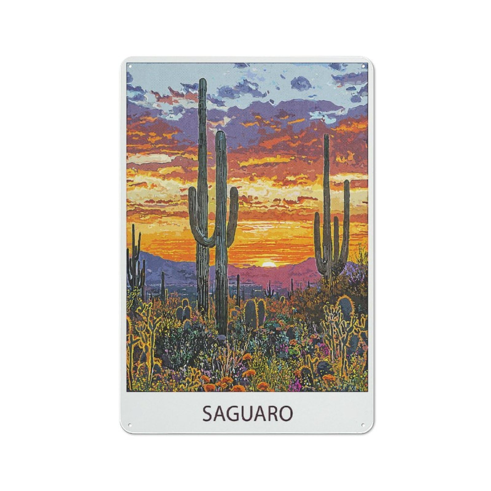 Junmoney Style-19 Casual Saguaro Sunset Shed Metal Sign 30X20cm, Utility Space Decor For Shed, Garden Room, Porch Or Garage