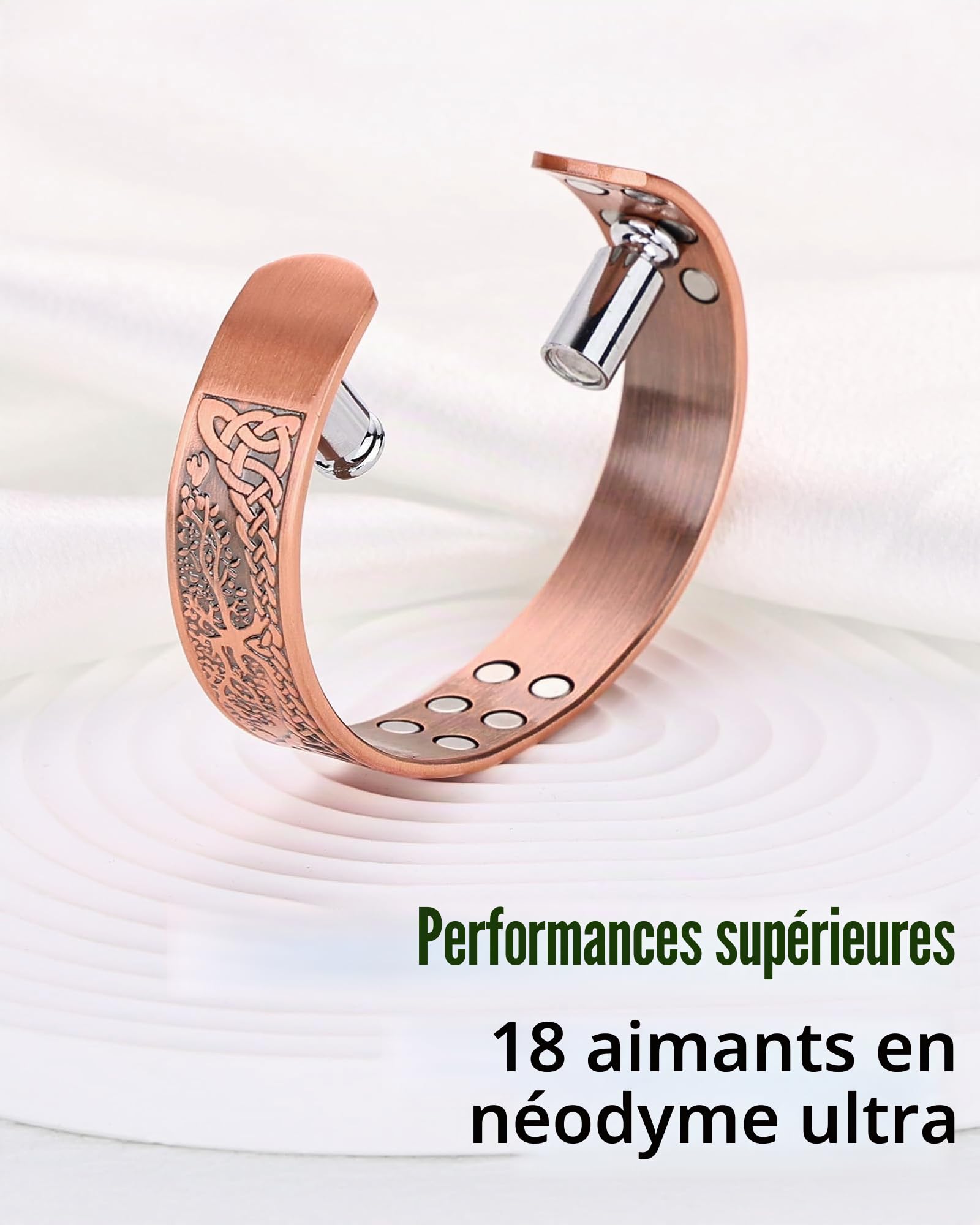 MagEnergy Bracelet en cuivre pour homme, bracelet magnétique avec 18 aimants, cuivre massif 99,99% pur, bracelet ajustable pour homme, idée cadeau (L'arbre de la vie), Eine Grösse, Cuivre