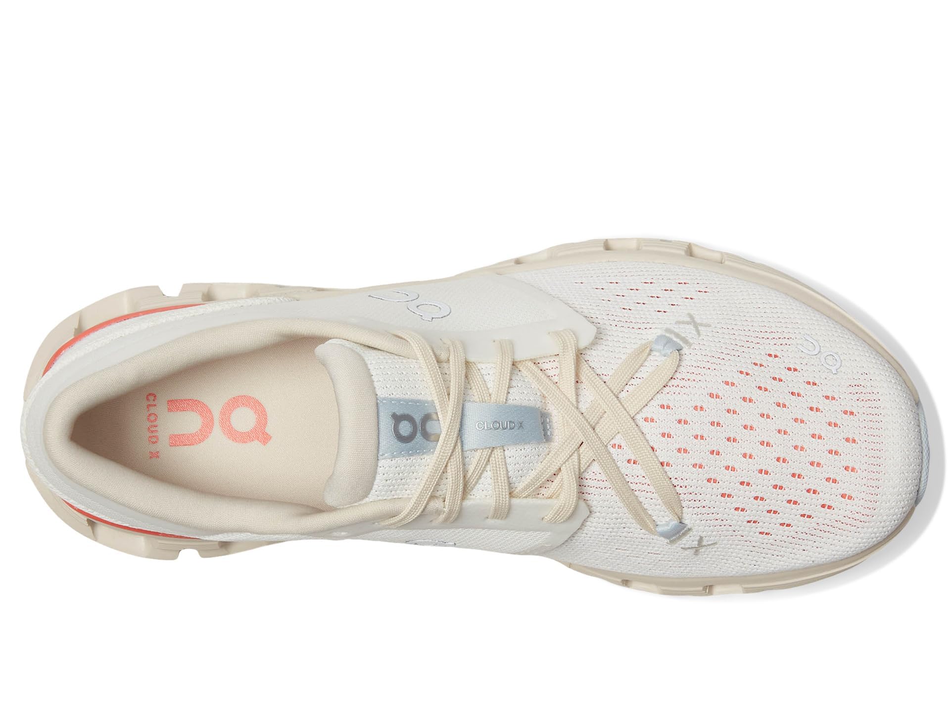 On Women's Cloud X 4 Sneakers, Ivory | Salmon, Off White, 7.5 Medium US