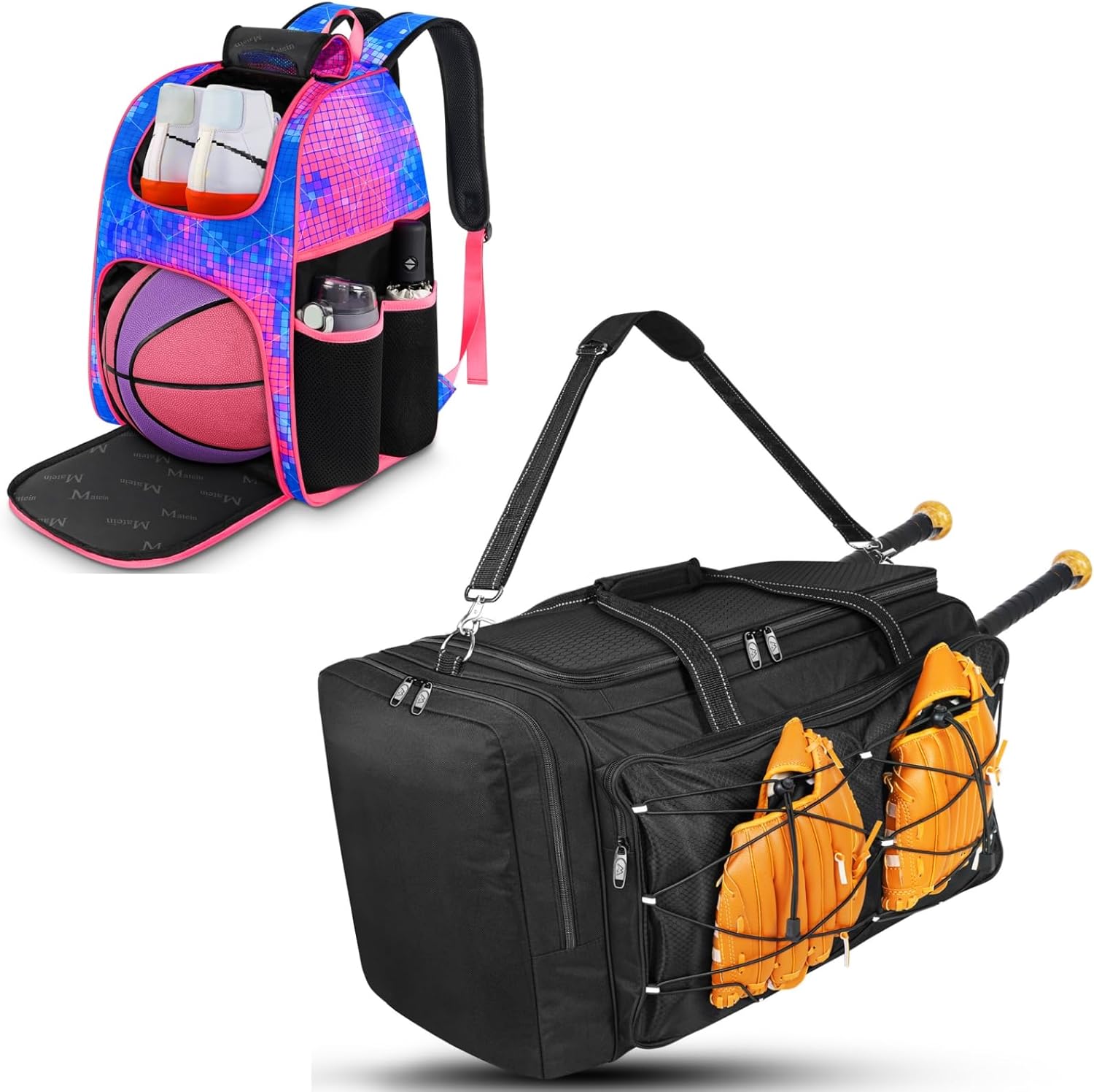 MATEIN Basketball Bag & Baseball Backpack, Sturdy Soccer Backpack with Ball Holder and Shoe Compartment, Extra Large Catchers Gear Bag for Baseball Equipment