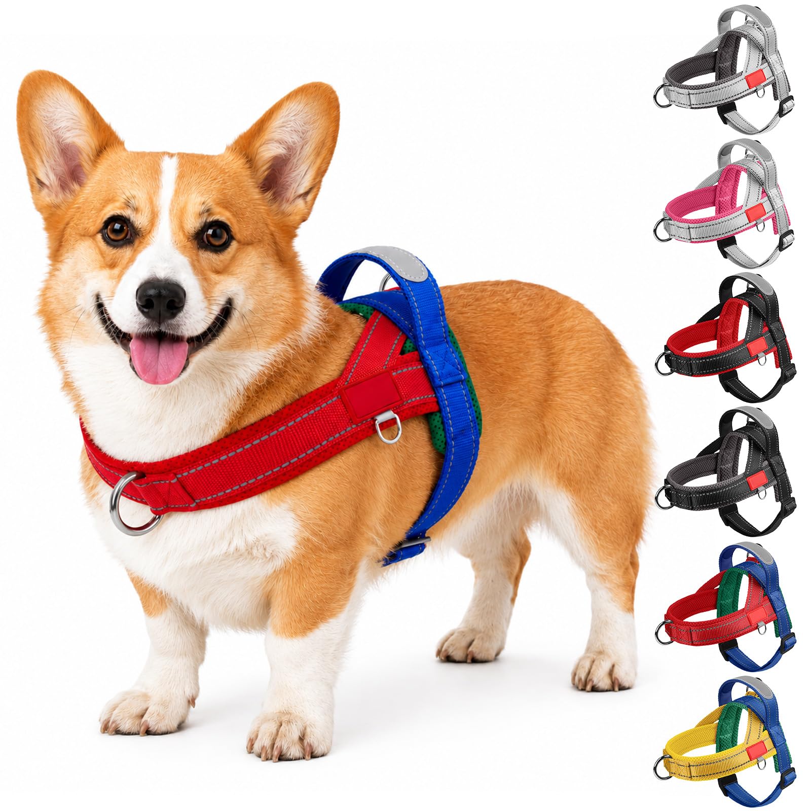 BoloShine No Pull Dog Harness, Adjustable Reflective Dog Harness with Front Clip and Control Handle, Lightweight Breathable Comfortable Pet Vest for Small Medium Dogs Puppy (Red and Blue, S) — image 1