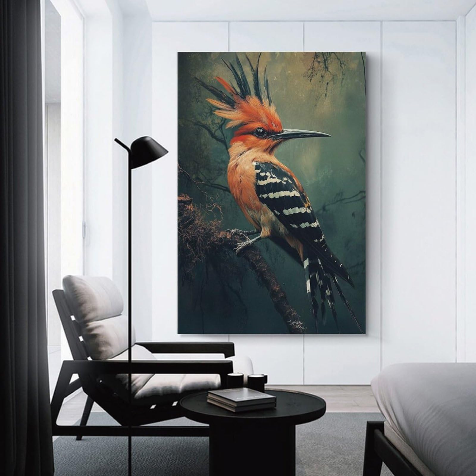 Junmoney Unframe-Style-18 Hoopoe Bird On Branch Decorative Canvas Print, 24X36inch(60X90cm), For Living Room, Bedroom Or Home Office, Canvas Artwork With Gifting Potential