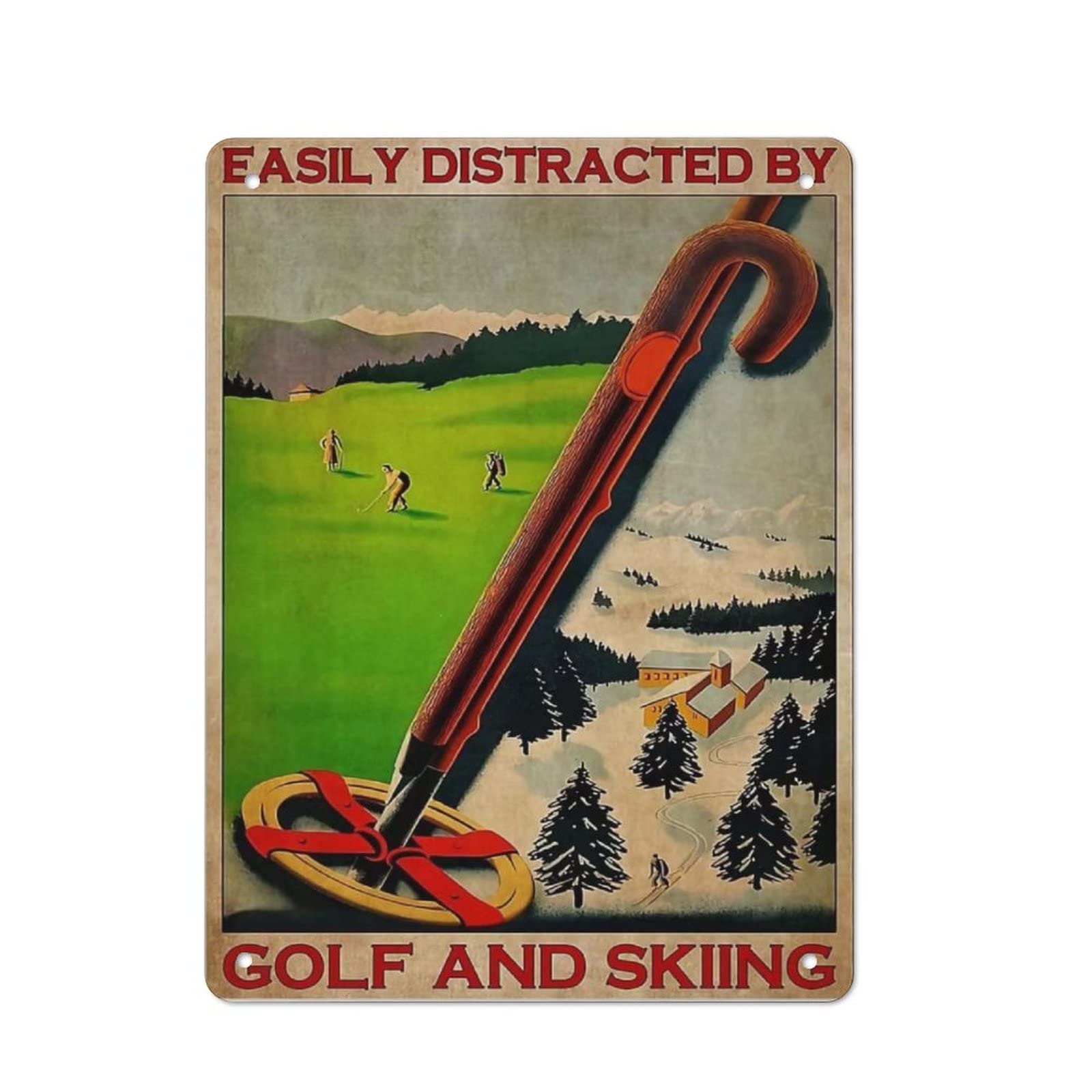 AOOEDM Easily Distracted By Golf And Skiing Wall Metal Tin Sign for Home Bar Pub Kitchen Wall Art Deocr Man Cave Vintage Metal Sign Poster Plaque Signs Quotes Sign