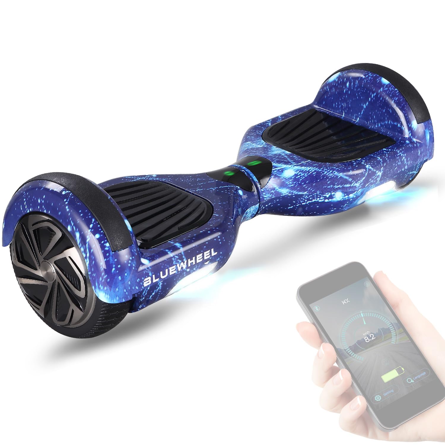 Bluewheel 6,5" Premium Hoverboard HX310s – Elektroboard mit LED, Bluetooth Lautsprecher, starker Dual Motor, HX Hoverboard App-kompatibel, ideal für Kinder & Erwachsene, deutsche Qualitätsmarke