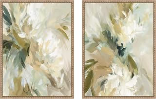 Kate and Laurel Garden No. 1 & No. 2 2 Piece Framed Canvas Wall Art Set by Amy Lighthall, Sylvie Beaded Rustic Natural Modern Contemporary, Abstract Art for Wall Decor