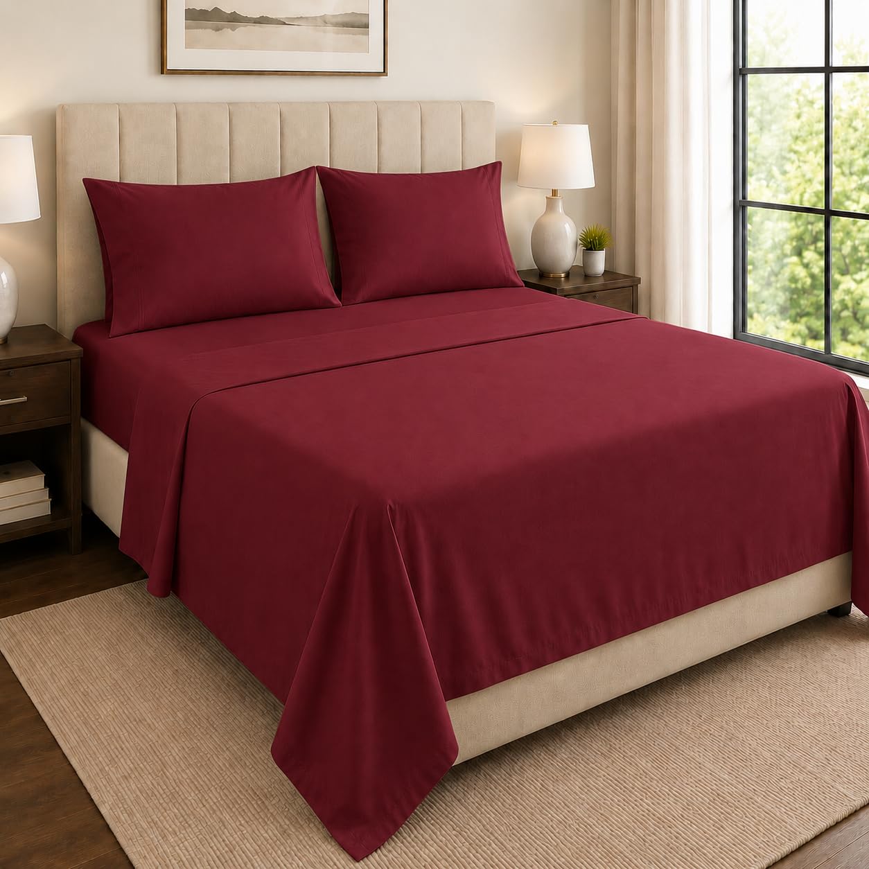 Microfiber Bed Sheet, 4 pc, 15 Inch Pocket, Burgundy, King | Soft-image-42