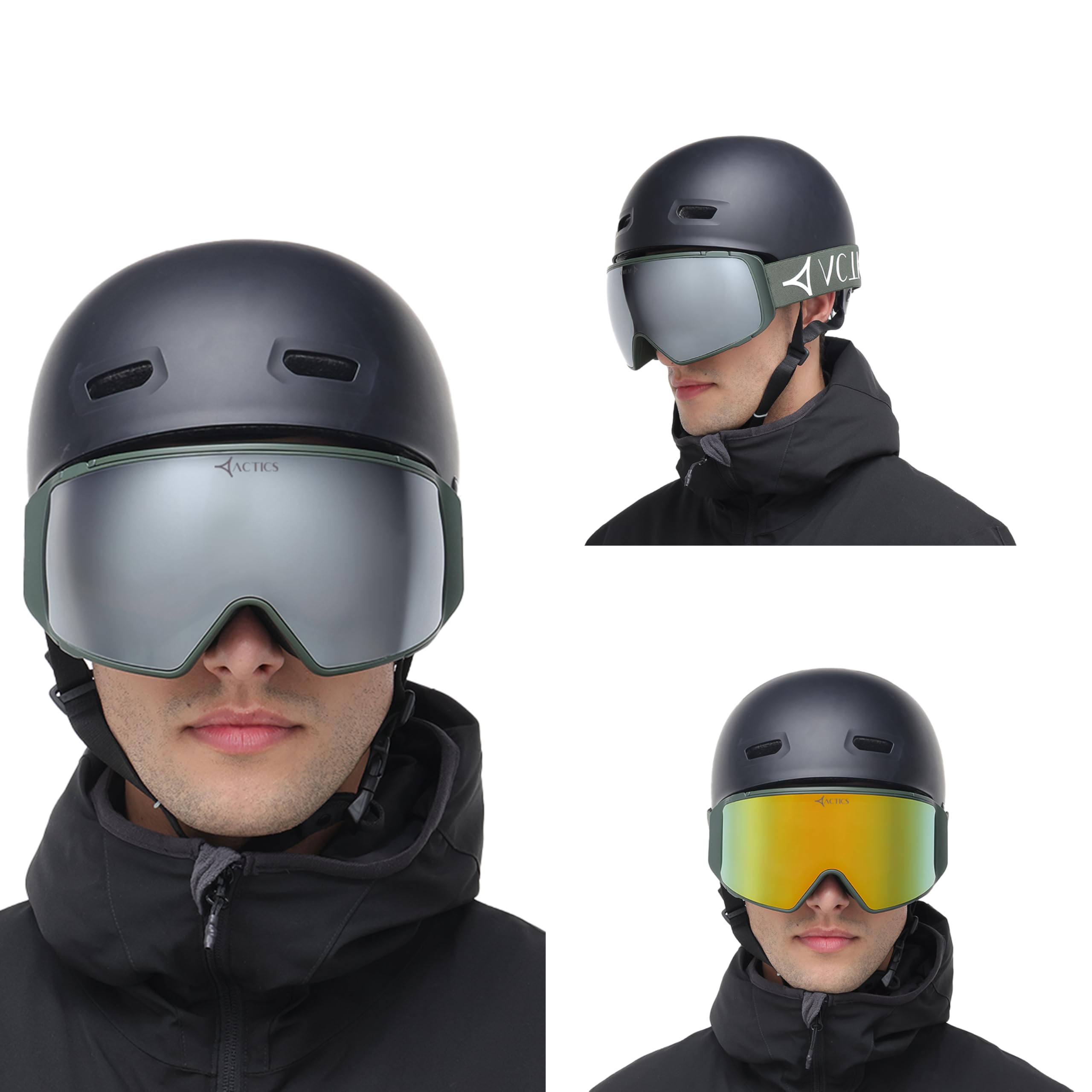 Eagle 3 - Maschera da sci Pro-Level, con potente lente magnetica intercambiabile, protezione UV400, protezione UV400, per uomini e donne, colore: verde militare