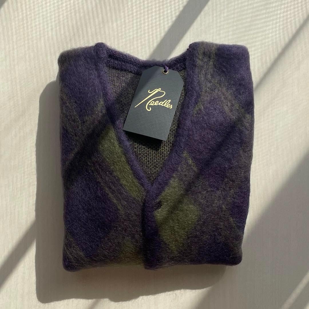 Amazon.co.jp: 少数限定 モヘアカーディガン m パープル アーガイル  