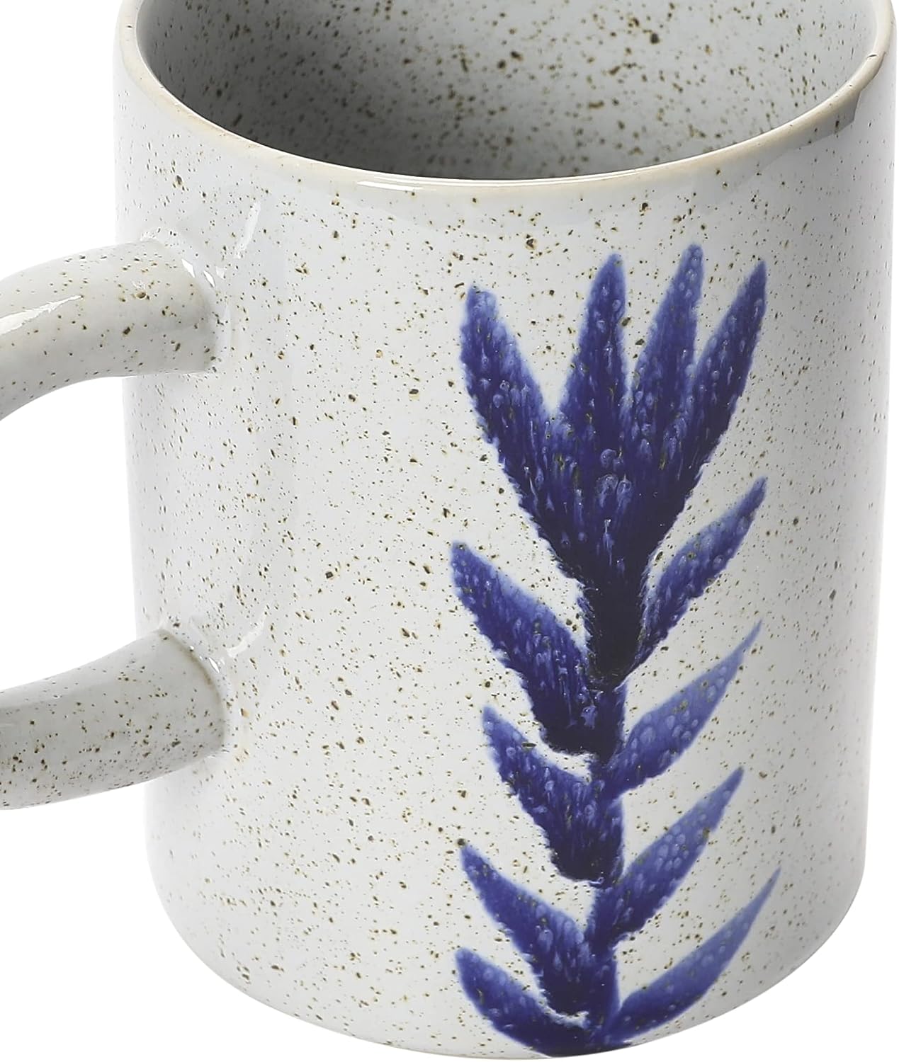 Creative Co-Op Bloomingville Creative Co-Op Hand Painted Stoneware Mug with Flower Design, Antique Blue and White Reactive Glaze, Set of 4, 5" L x 3" W x 4" H (DF6578SET)
