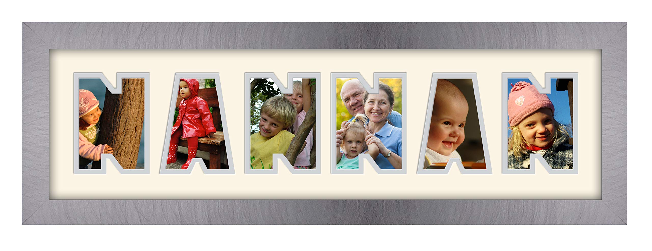Photos In A Word Brushed Silver Finish Frame Cream Mount Grey Inside Nannan Photo Frame Word Photo Frame Name Frame 1273-Cc (Brushed Silver Finish Frame Cream Mount Grey Inside)