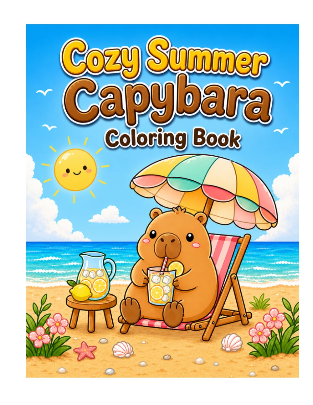 Cozy Summer Capybara Coloring Book: Relaxing Cute Beach Animal Coloring Pages, Stress Relief Kawaii Hygge Summer Designs Perfect for Adults and Teens