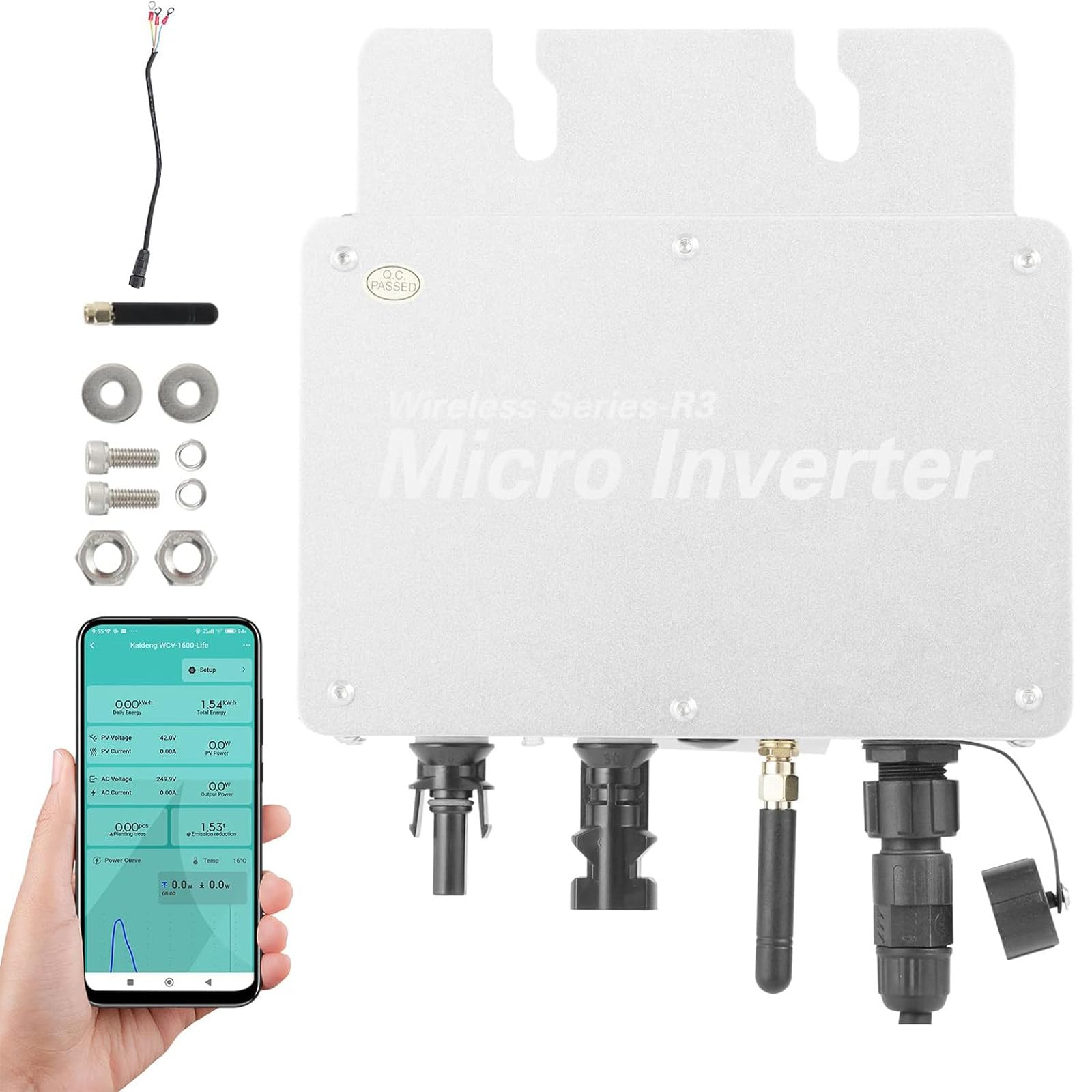 Micro Inverter Solare, Inverter Solare Impermeabile Mppt con monitoraggio del Telefono Cellulare WiFi 300w/350w/600w/700w/1200w/1400w/1600w/2000w/2400w/2800w,350W