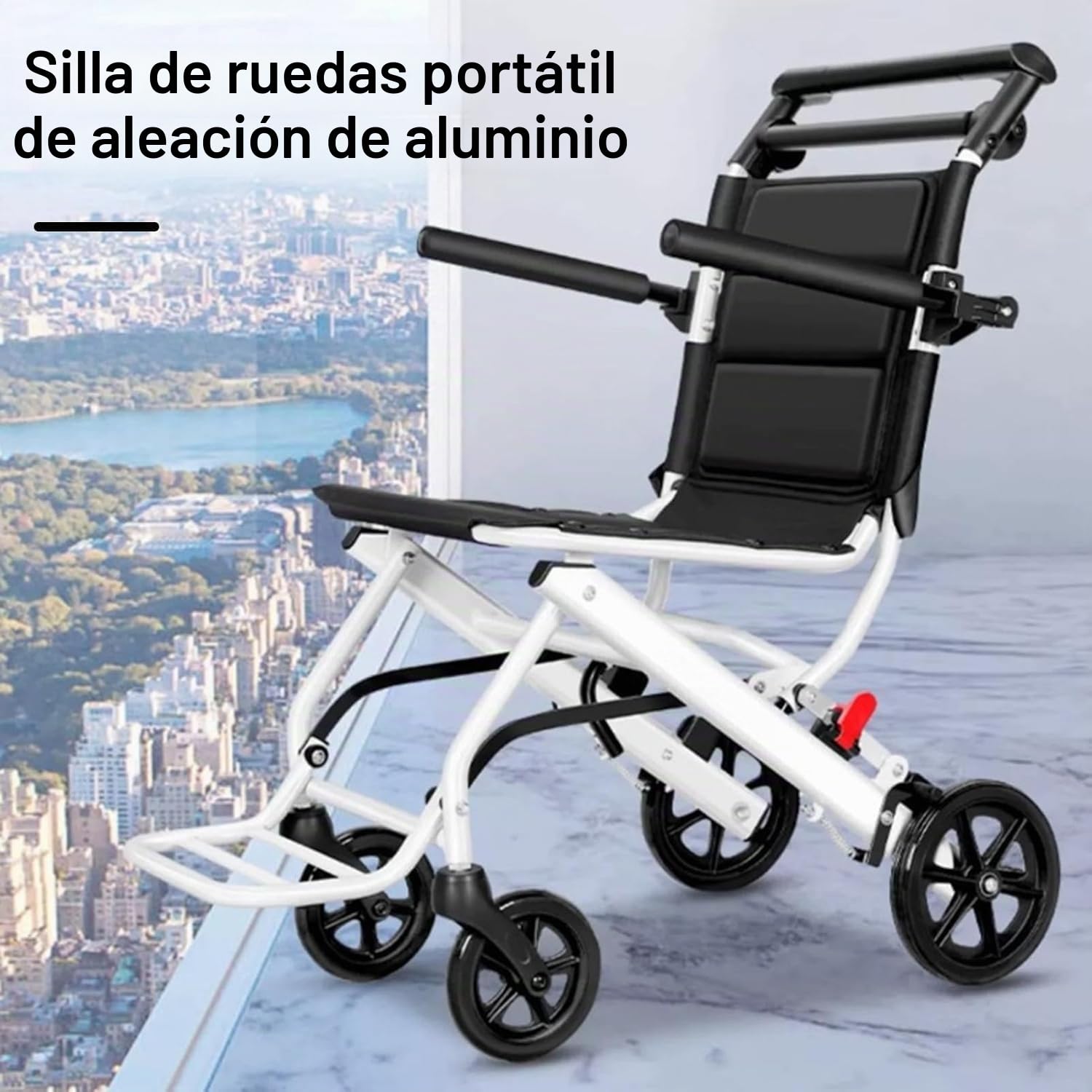 Silla de ruedas de transporte súper ligera para adultos (18 libras), plegable, portátil con frenos de bloqueo, capacidad de 230 libras | Silla de ruedas para adultos
