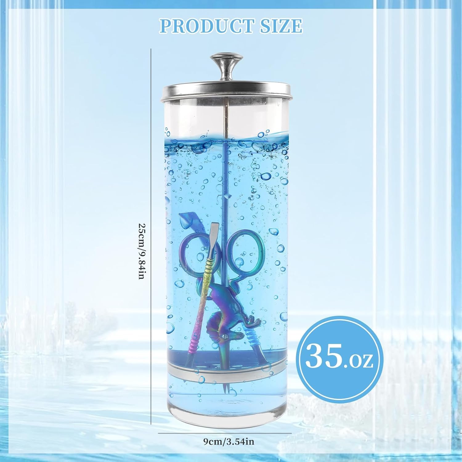 35OZ Barber Jar für Maniküre- und Pediküre-Werkzeuge, Friseurwerkzeuge mit abnehmbarem Siebtray，Desinfektionsmittelglas groß für Nagelwerkzeuge, Barber Shop & Spa Implements (1035 ml)