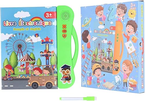 Miniatura 2 de VGEBY Libro de sonido, libro de aprendizaje interactivo para niños inglés francés libro de sonido educativo juguete regalo de cumpleaños (verde)