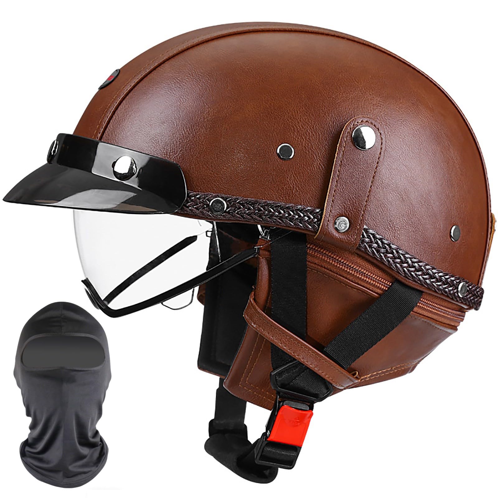 XYYYM Open Face Motorcycle Half Helmet, Retro Men Women Cruiser Chopper Moped Scooter Motorbike Helmet, ECE Approved 55-62cm