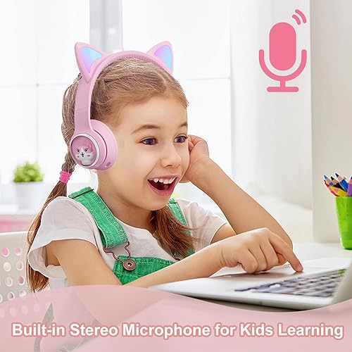 Miniatura 2 de TOKANI Auriculares inalámbricos Bluetooth para niños, adolescentes y adultos, auriculares Bluetooth con micrófono, auriculares de oreja de gato para