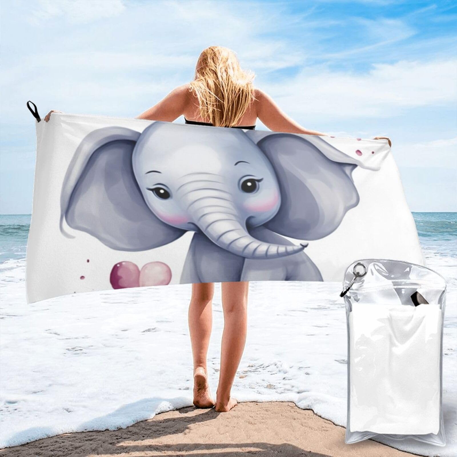DWVTSLH Microfiber Sand Free Beach Towel 27.5"x55", Quick Dry Absorbent Travel Towel Large Camping Blanket, Cute Elephant Bath Towels Lightweight Pool Swim Towels for Vacation Essentials