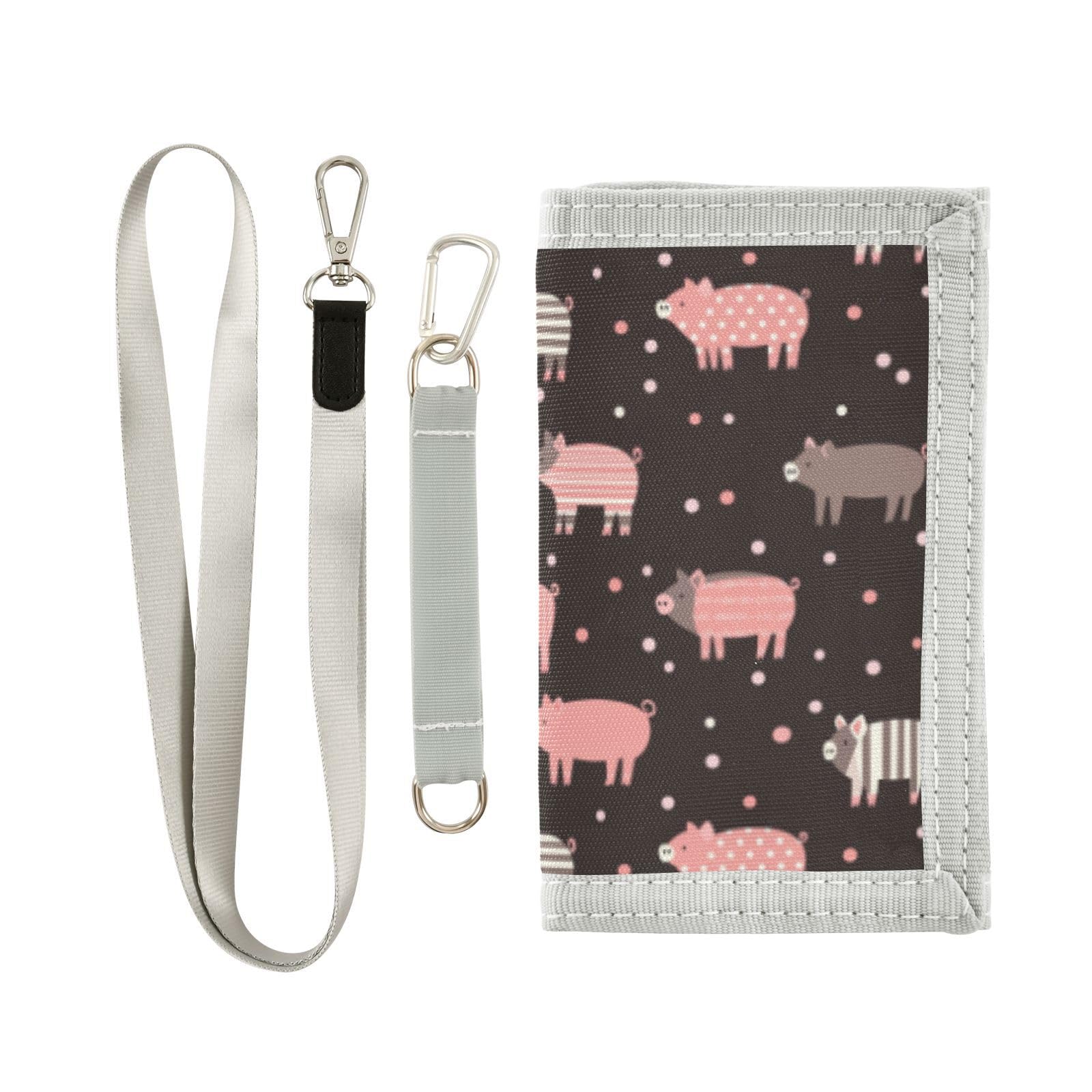 Wusikd Striped Pig Kids Wallet for Boys Girls Pink Brown Toddler Trifold Wallet Novelty Wallet for Teens Women Men