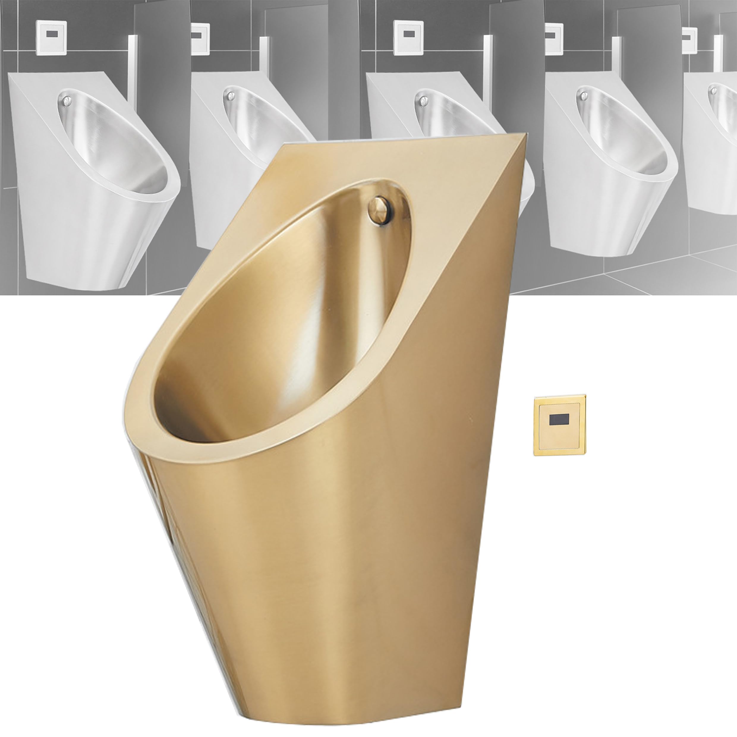 Wall-Mounted Stainless Steel Urinal, Automatic Sensor Urinal,Commercial Residential Washout Urinal, for Home/Hotel,Gold