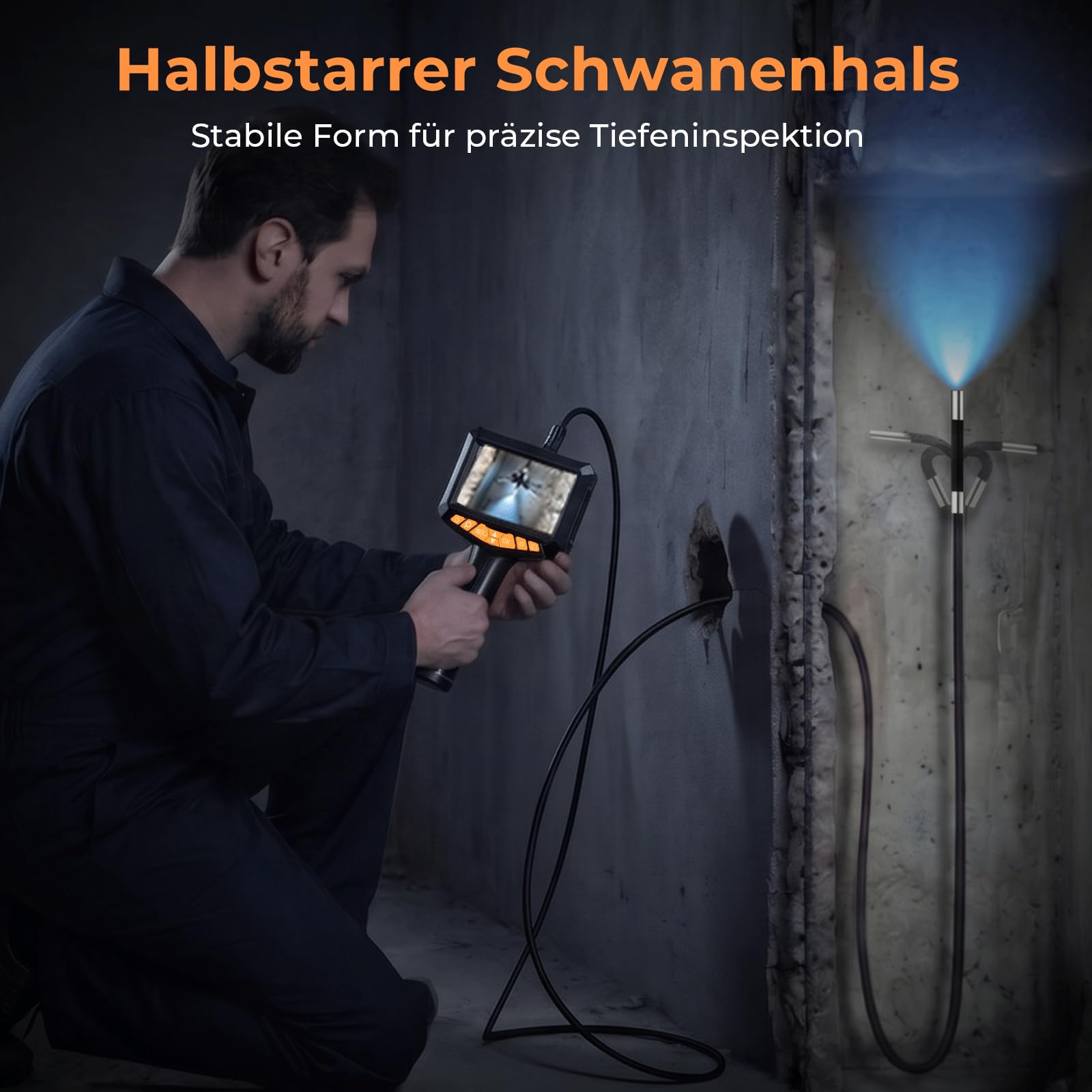 Kentfaith Endoskopkamera mit Licht 5'' Bildschirm 6,2mm IP67 für Auto Motor