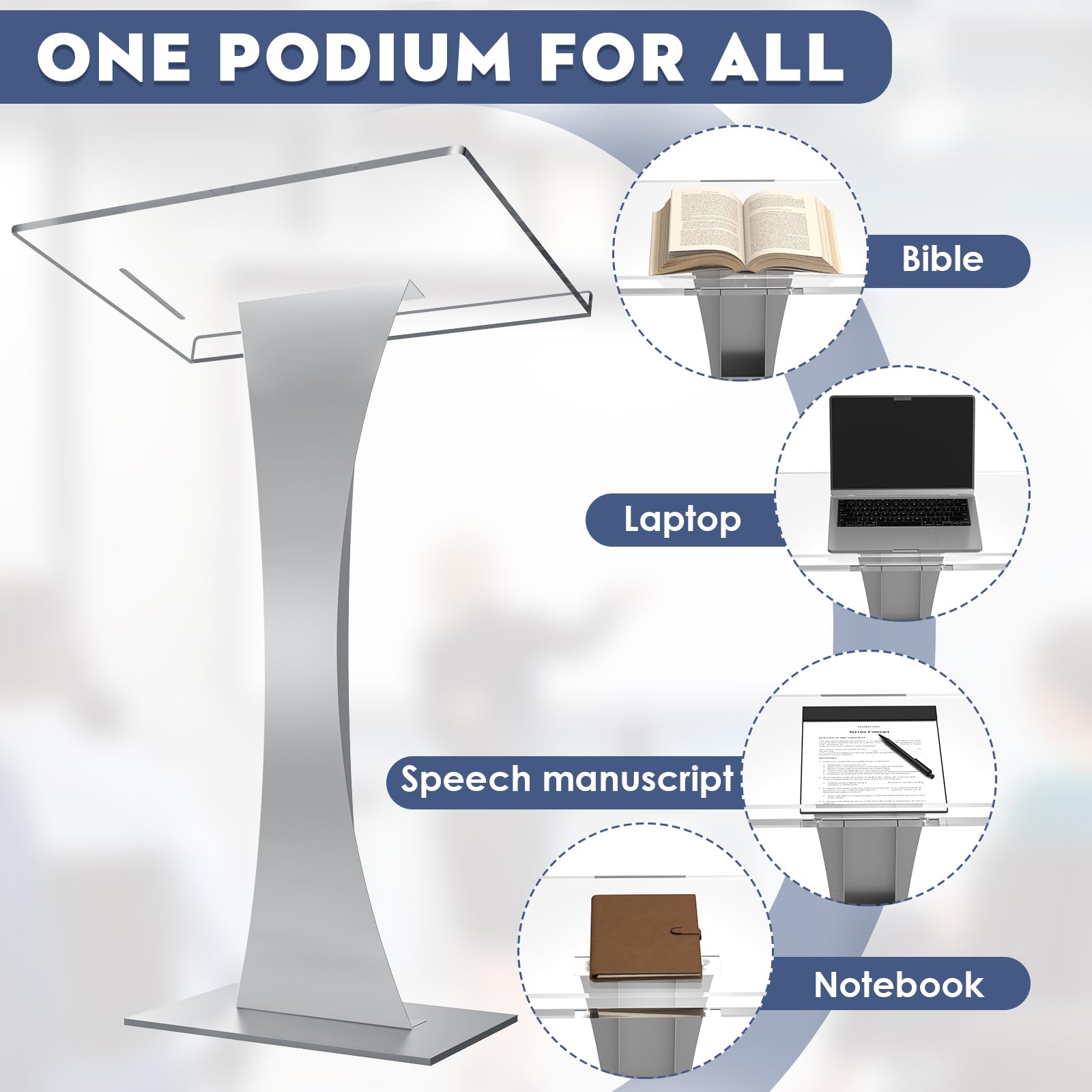 Afitdon Podium en acrylique avec fond stable et fente pour stylo, chaire d'église avec plateforme de lecture en acrylique de 10 mm d'épaisseur, support de podium pour église, conférence, mariage,