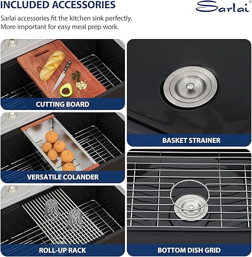 Miniatura 64 de Sarlai - Cerámica de porcelana de fregadero de porcelana, color blanco Blanco,Negro -,Negro estación de trabajo,Blanco estación