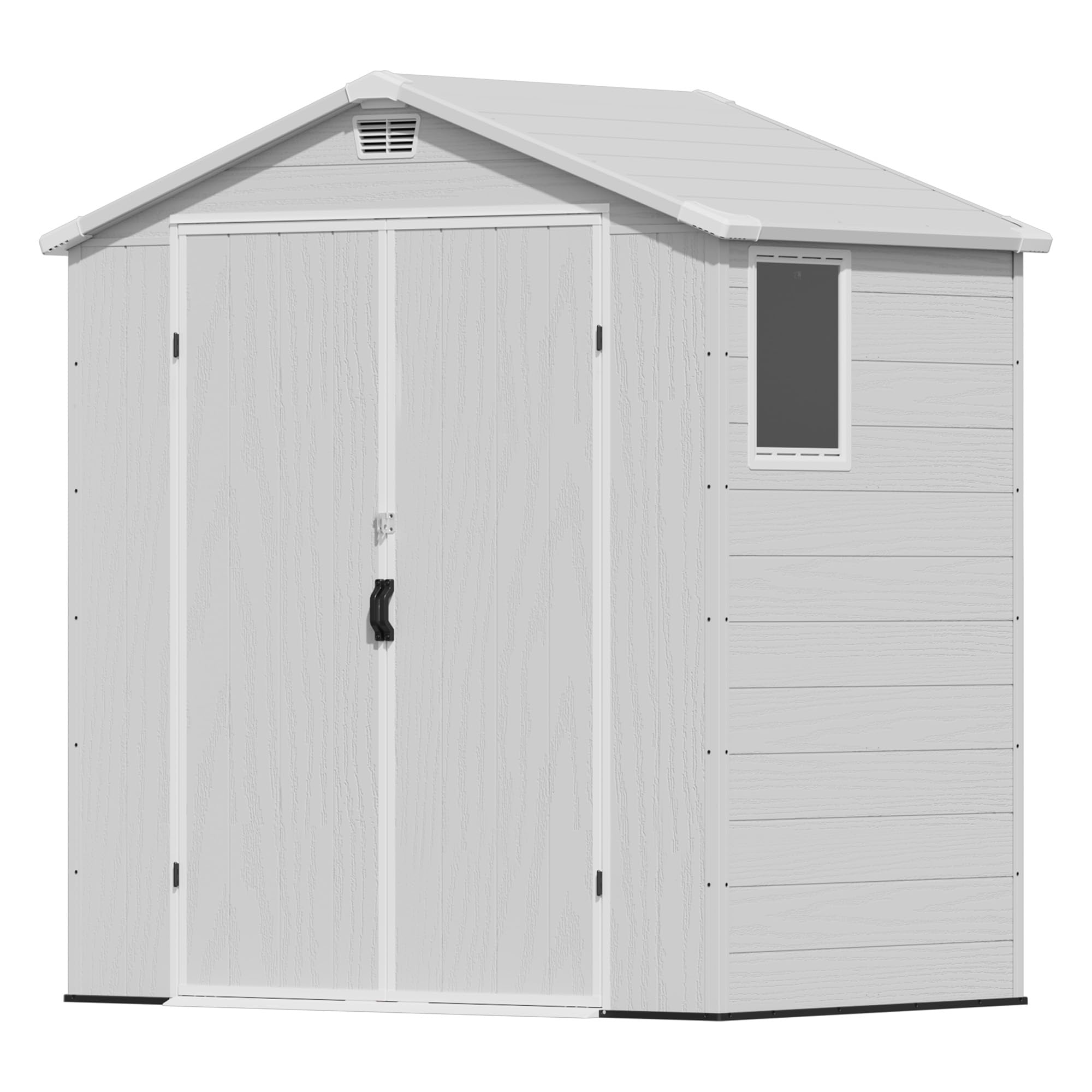 Devoko 6x4 Gartenhaus Kunststoff 4,7m³, 185x121x210 cm Gerätehaus mit Boden, Geräteschuppen, Fahrradschuppen mit Abschließbar Tür, Wetterfest für Garten Rasen, Hellgrau