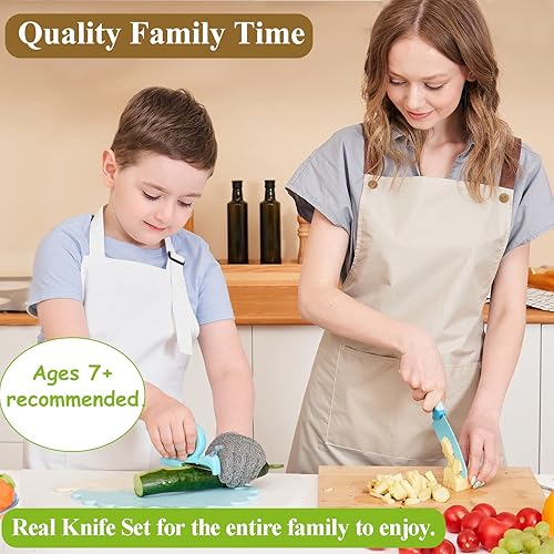 Miniatura 2 de Kibbidea Juego de cuchillos para niños, 4 piezas de cocina para niños, de acero inoxidable, cuchillos de chef con pelador, protector de dedos,