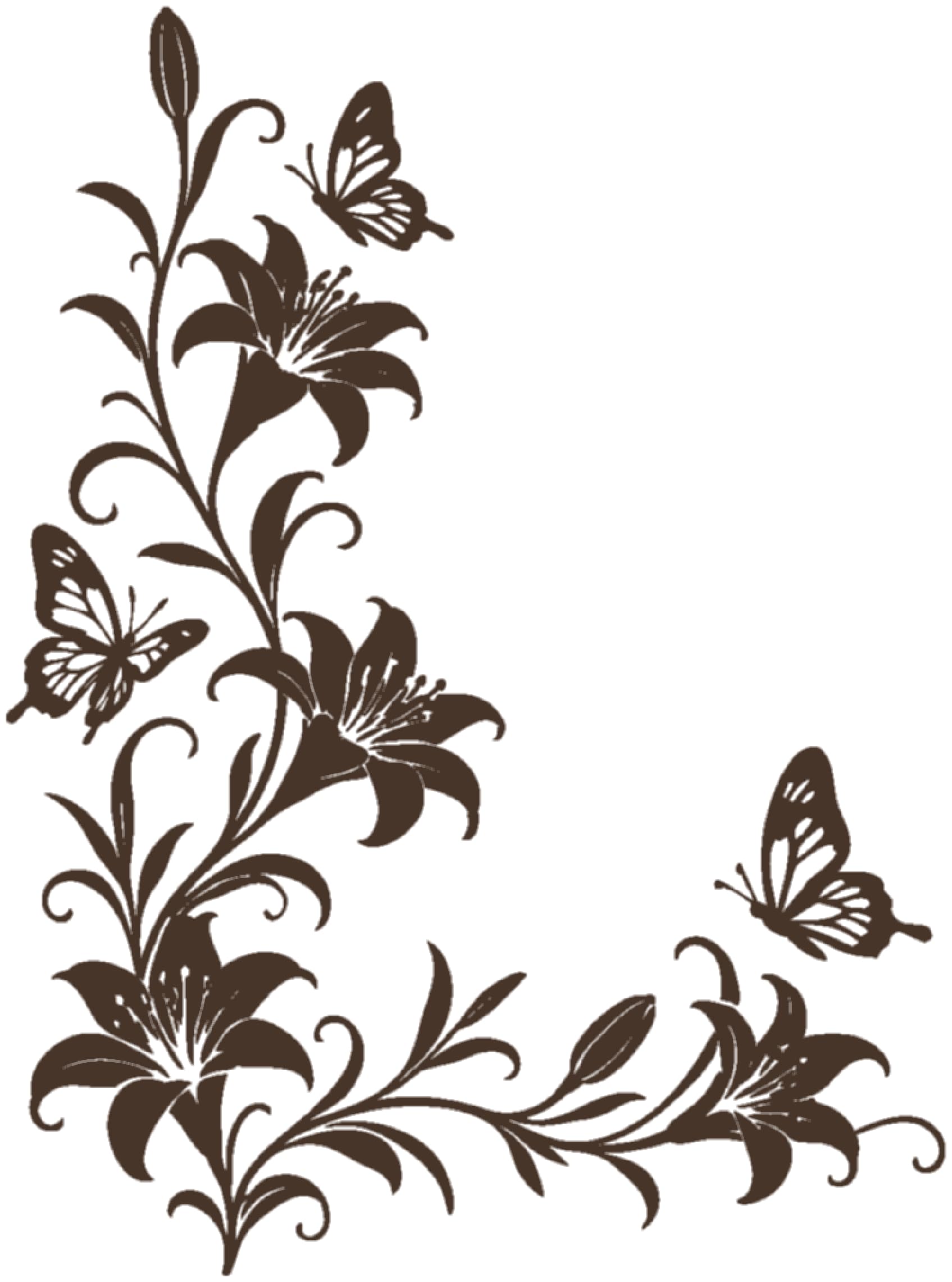 Samunshi® Wandtattoo Lilien Blumenranken Ecke mit Schmetterlingen Elegante Blumen Wanddekoration Florales Wandmotiv für Wohnzimmer, Schlafzimmer, Flur und Küche braun 89 x 120cm