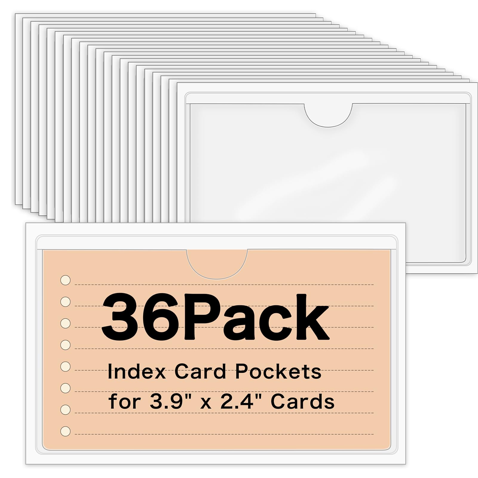 36 Pack Adhesive Index Card Pockets, Clear Top-Load Holders, 2.4 x 3.9 in