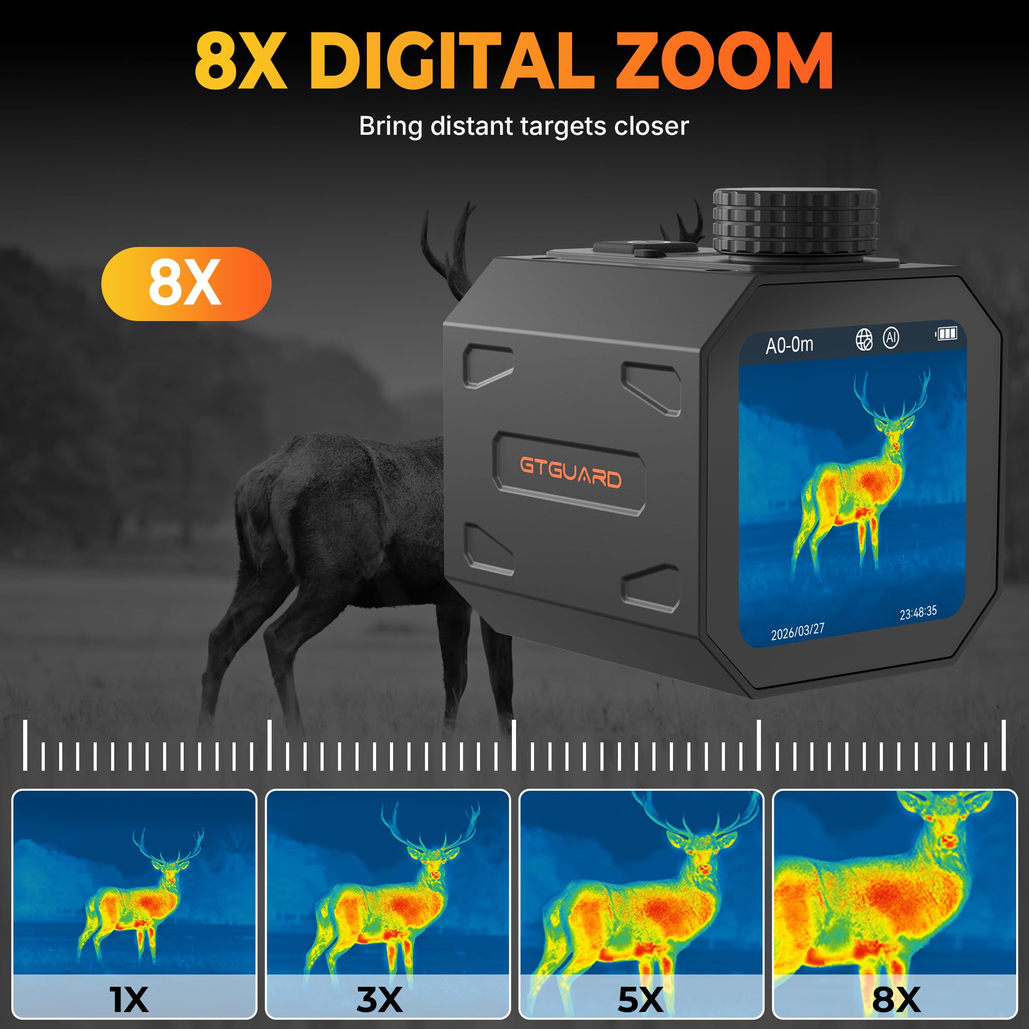 Monocular térmico B210AL, pantalla táctil grande de 5,49 cm | Alcance de visión nocturna de 256 × 192, rango de objetivo de 656 yardas, para caza y rescate al aire libre, IP65