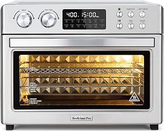 BeeliciousPro 28QT 12-in-1 Air Fryer Toaster Oven Combo: Convection, Rotisserie, 3-Layer Rack, Fits 12" Pizza, Stainless Steel