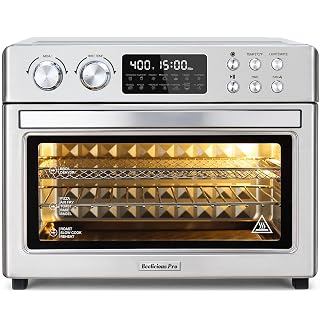 28QT Air Fryer Toaster Oven Combo, Large 12-in-1 Convection Countertop Oven with Next-Gen HeatWave Convection, 3-Layer Cooking, Rotisserie for Chicken, Fits 11" Pizza, All Accessories, Stainless Steel - Amazon product rated Grade A