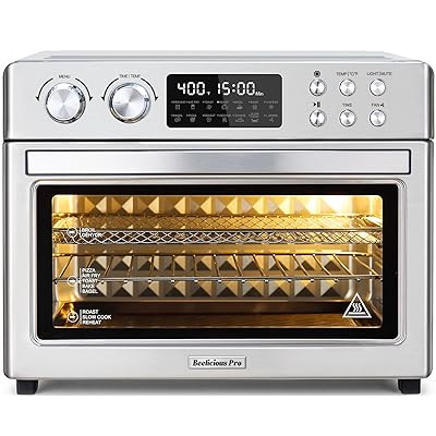 28QT Air Fryer Toaster Oven Combo, Large 12-in-1 Convection Countertop Oven with 3-Layer Cooking, Rotisserie for Chicken, 6 Heating Tubes, Fast Preheat, Fit 11" Pizza, All Accessories, Stainless Steel
