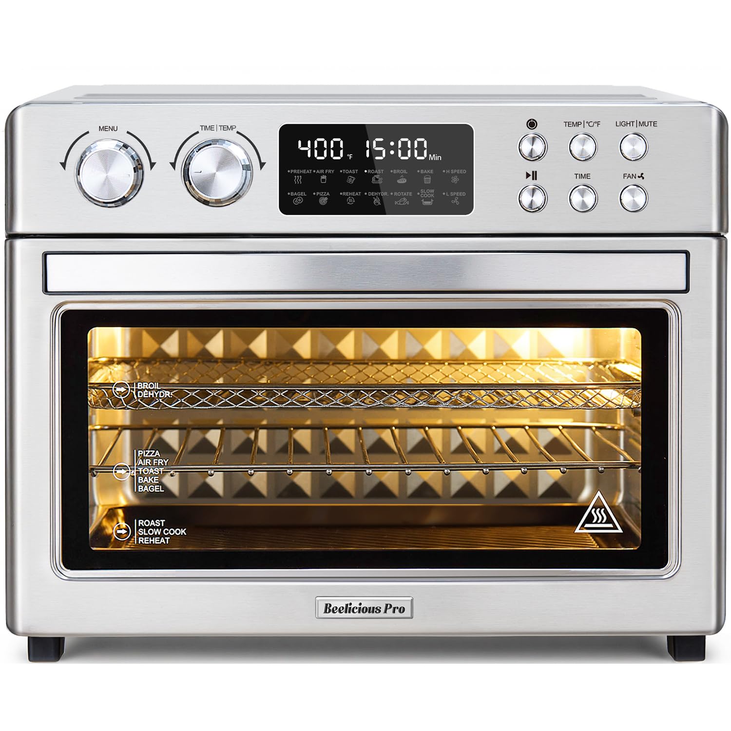 28QT Air Fryer Toaster Oven Combo, Large 12-in-1 Convection Countertop Oven with Next-Gen HeatWave Convection, 3-Layer Cooking, Rotisserie for Chicken, Fits 11" Pizza, Full Accessorie, Stainless Steel