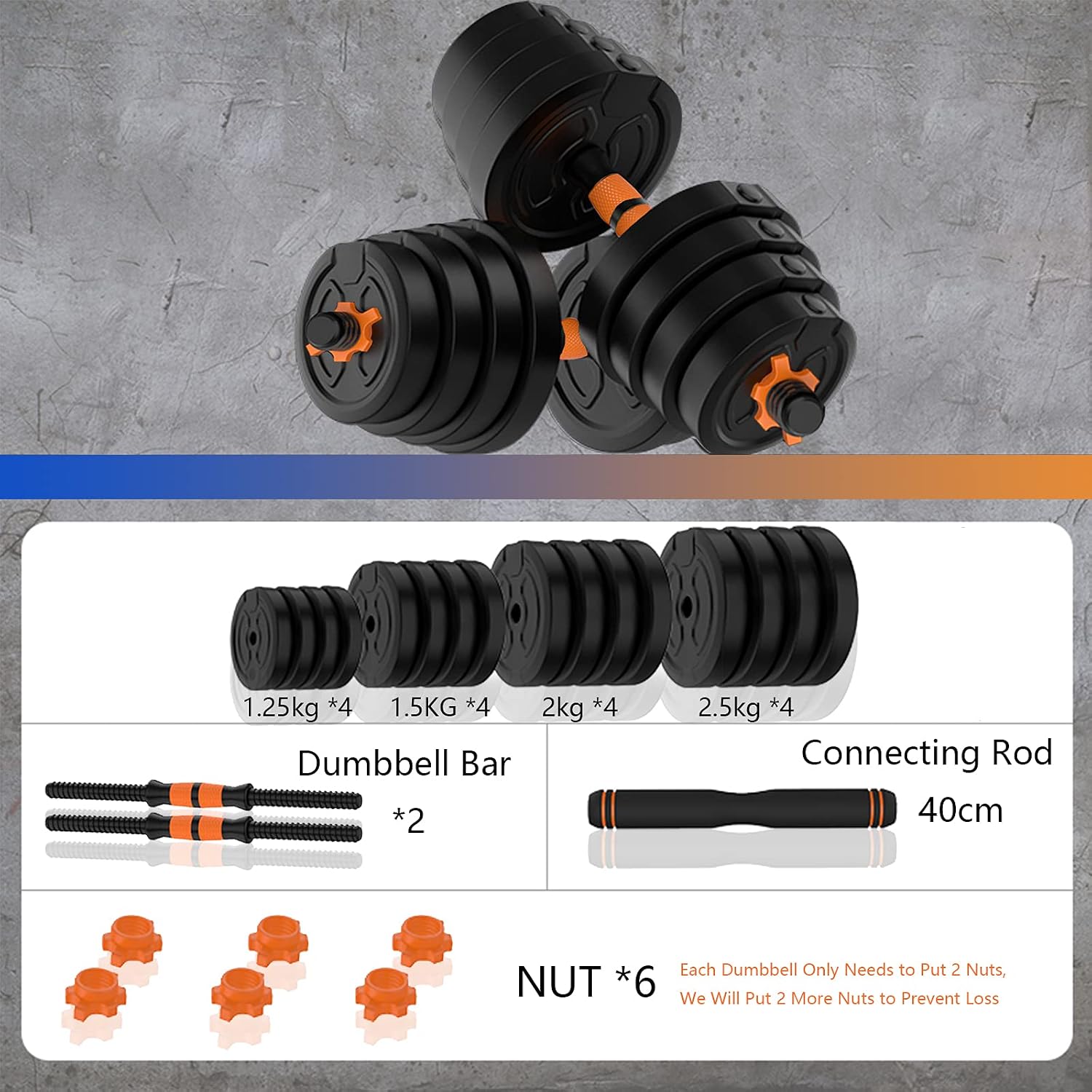 Deliny Adjustable Dumbbells Weight Set, Weights Dumbbells Set with Connecting Rod can be Used as Barbells, Free Weights 2-in-1 Set, Gym Equipment for Home Training Suitable for Men and Women(44lbs)