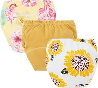 Hixingo 3-Pack Toddler Potty Training Pants Girls Boys, Soft Reusable Toilet Training Pants for 1-6 Years Children, Absorbent Reusable Underwear Children,Underwear Washable (Sunflowers,L)